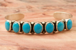 7 Genuine Sleeping Beauty Turquoise Stones Sterling Silver Bracelet
